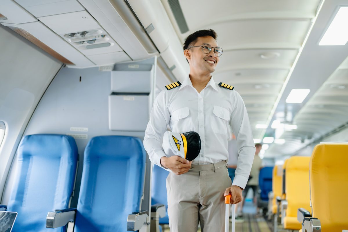 Pilot in airplane cabin