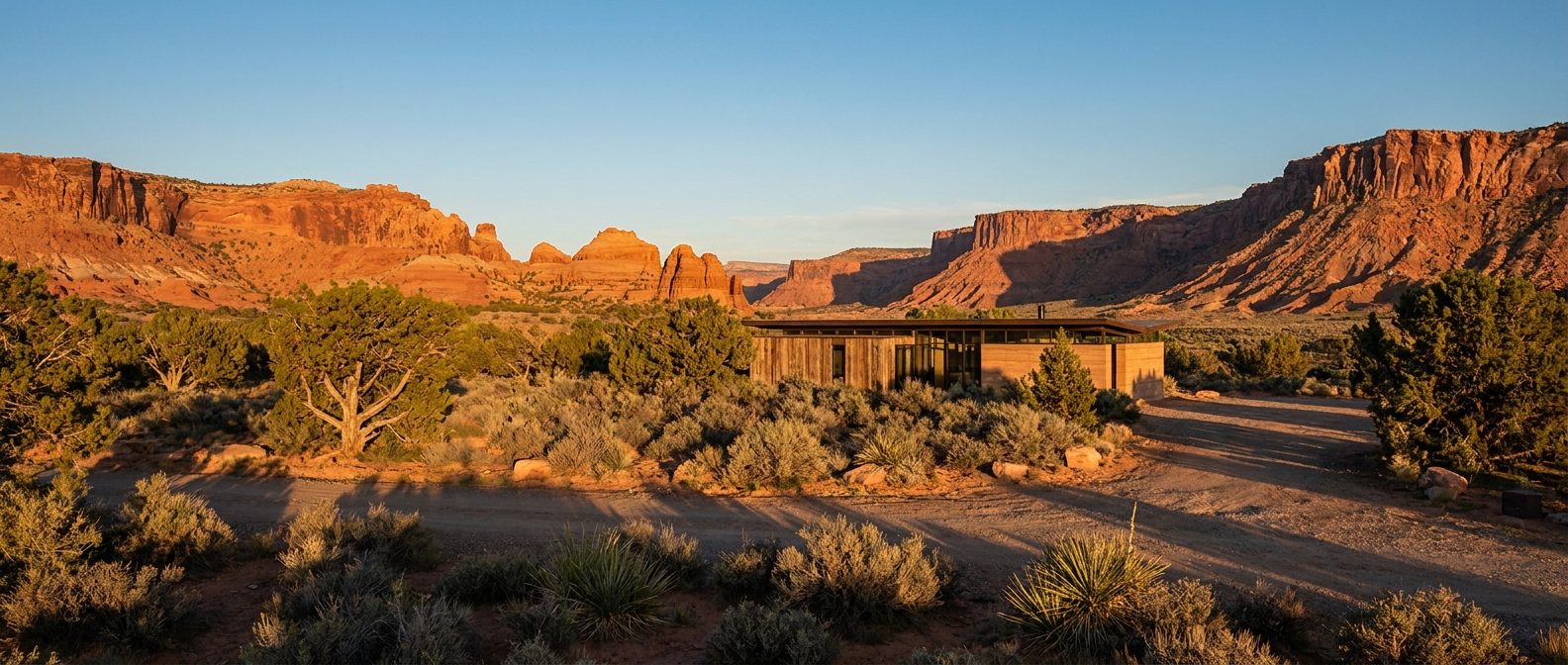 Lions Gate Rehab treatment facility surrounded by red rock desert landscape in Southern Utah